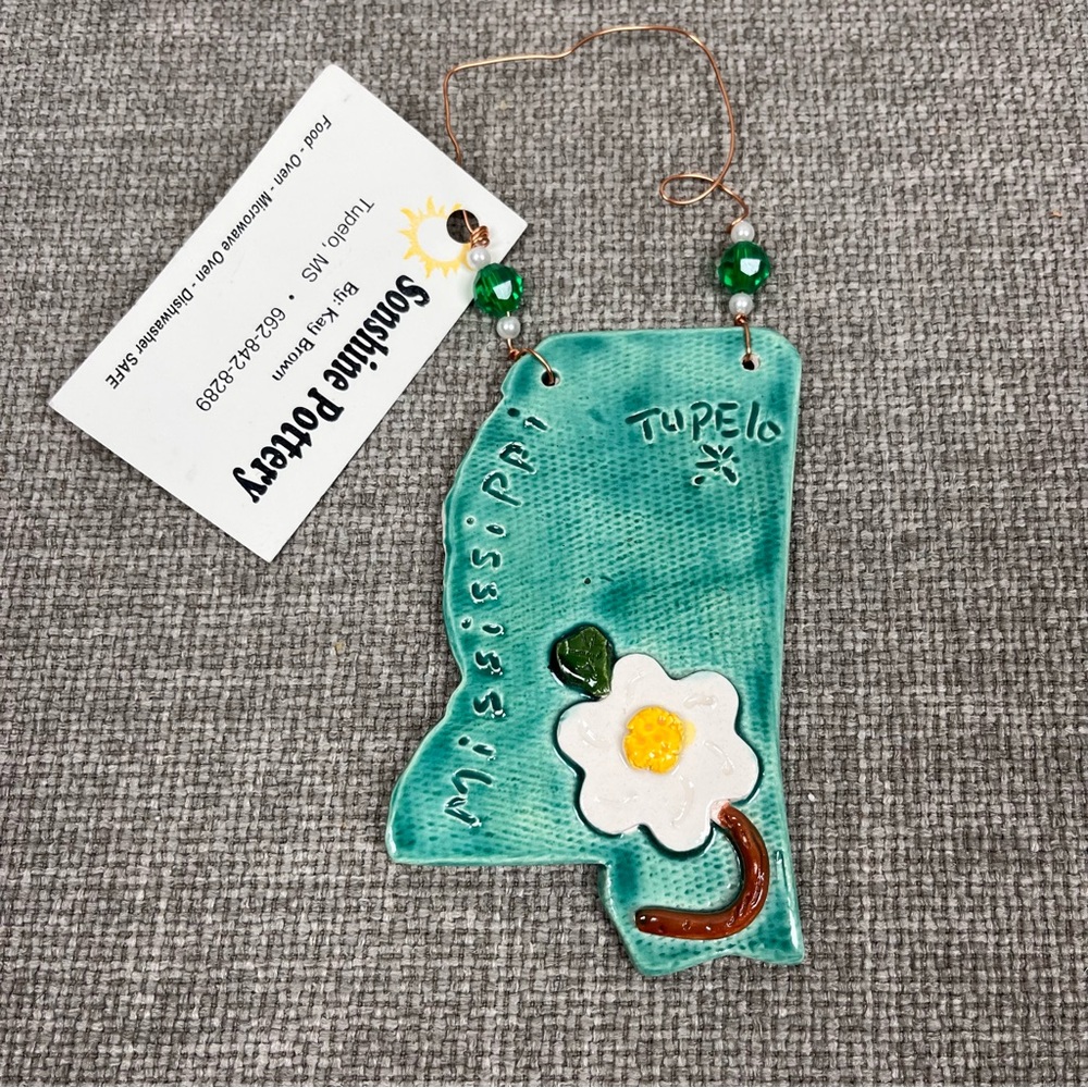 New Sonshine Pottery Mississippi Handmade State Christmas Holiday Ornament